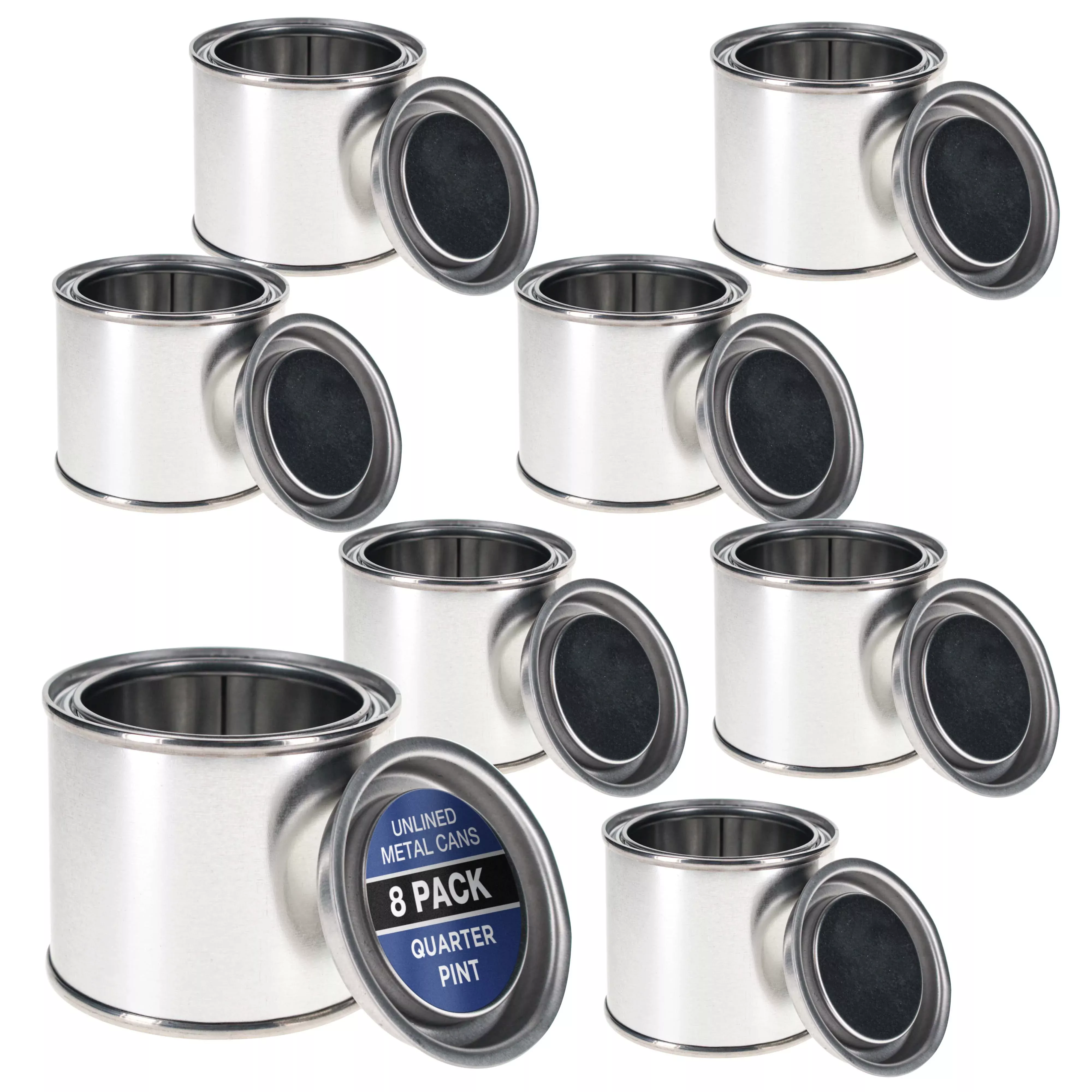 1/4 Pint Unlined Empty Metal Paint Can Bucket with Lids, Pack of 8 - Triple Tight Lid Seal, 4 fl. oz. Steel Coating Storage Container Tin