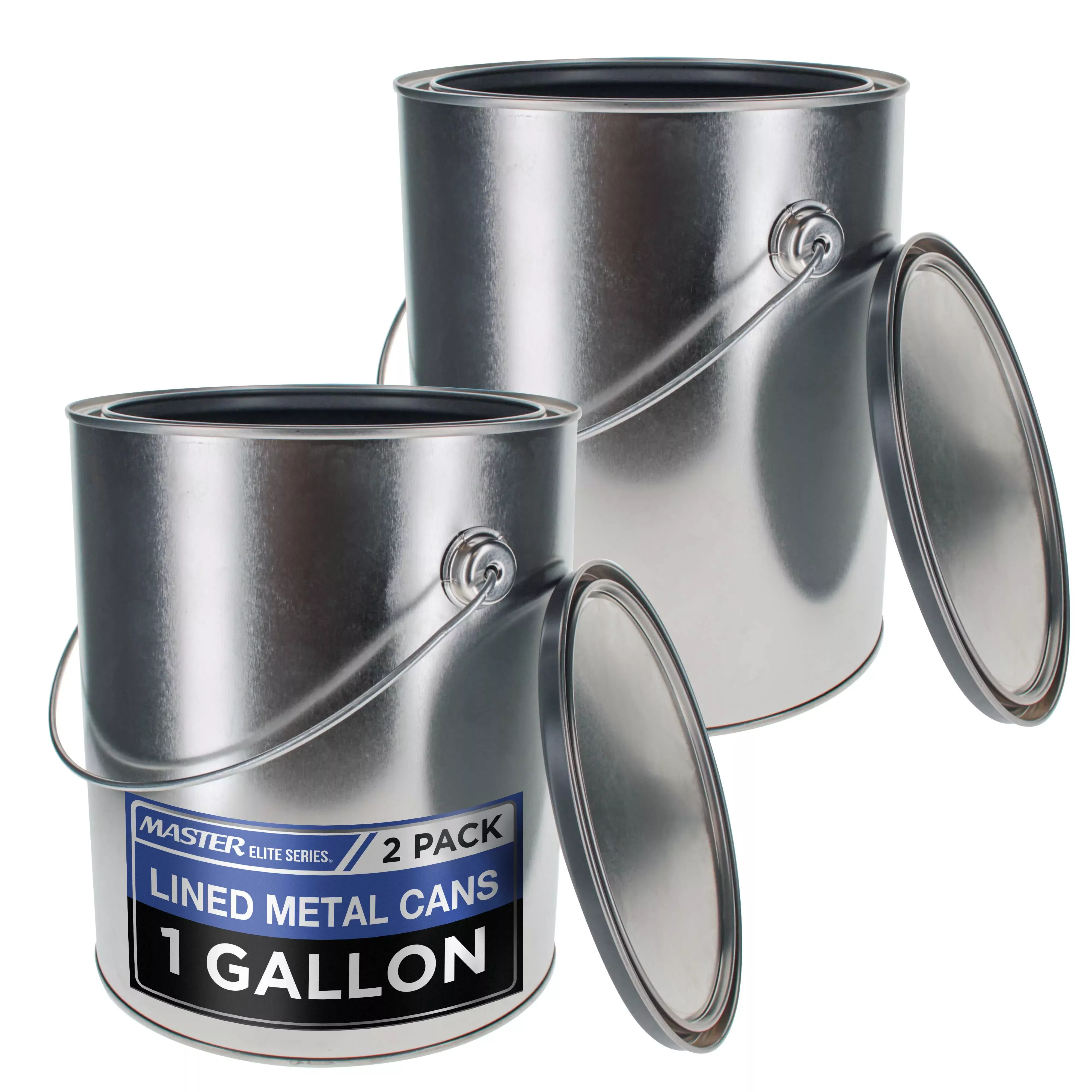 1 Gallon Lined Empty Metal Paint Can Bucket with Lids, Bail Handles, Pack of 2 - Triple Tight Seal, 128 fl. oz. Steel Coating Storage Container Tin