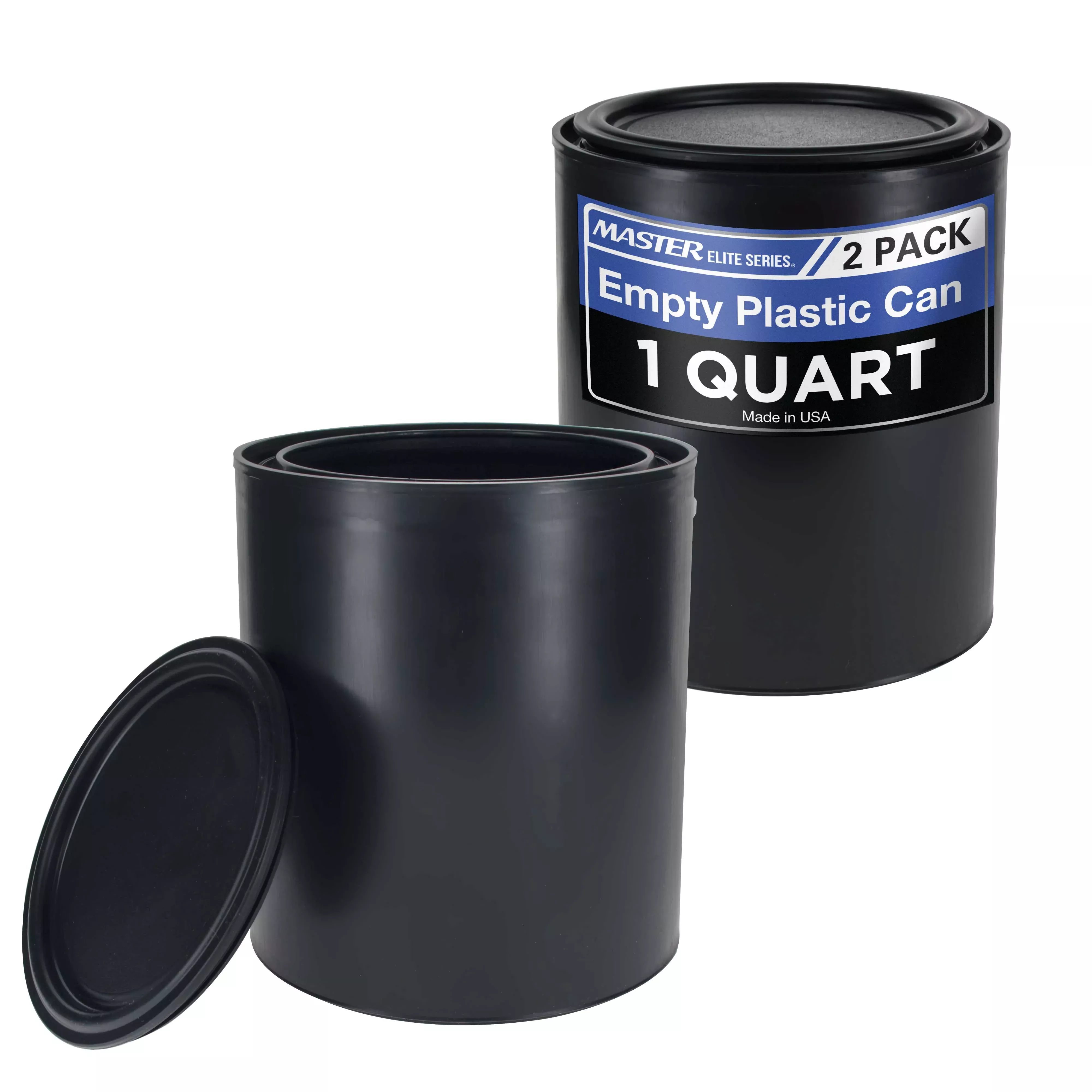 1 Quart Empty Plastic Paint Can Bucket, Pack of 2 - Triple Lock Airtight Lid Seal, 32 fl. oz. All-Plastic Coating Storage Can Pail Handle