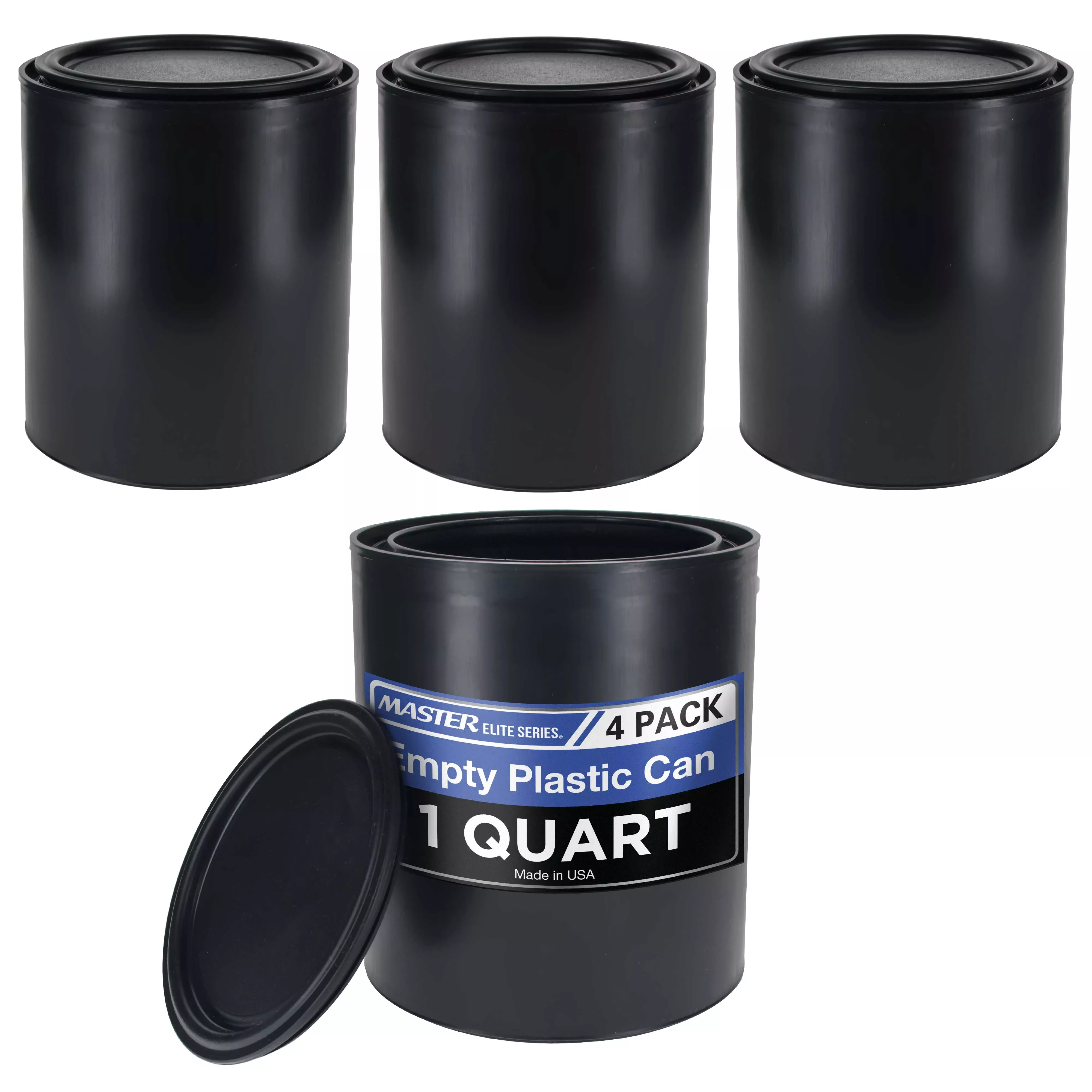 1 Quart Empty Plastic Paint Can Bucket, Pack of 4 - Triple Lock Airtight Lid Seal, 32 fl. oz. All-Plastic Coating Storage Can Pail Handle