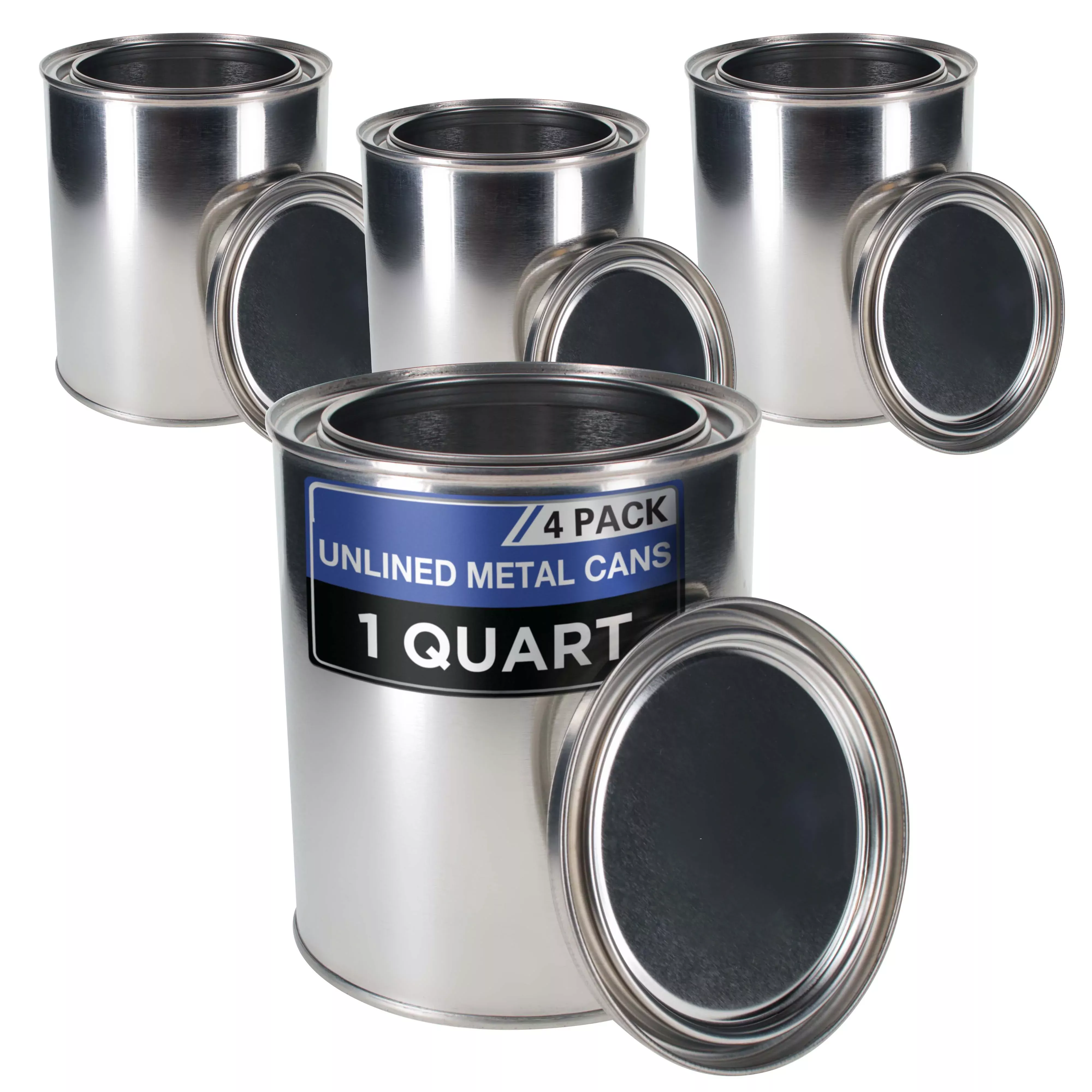 1 Quart Unlined Empty Metal Paint Can Bucket with Lids, Pack of 4 – Triple Tight Lid Seal, 32 fl. oz. Steel Coating Storage Container Tin – Store