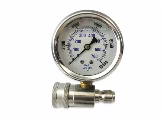 10,000 PSI Top Mount Gauge on Stainless QC Fitting