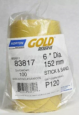 120 Grit DA 6'' Gold Reserve Norton Abrasive Sand Paper 100 Discs 83817