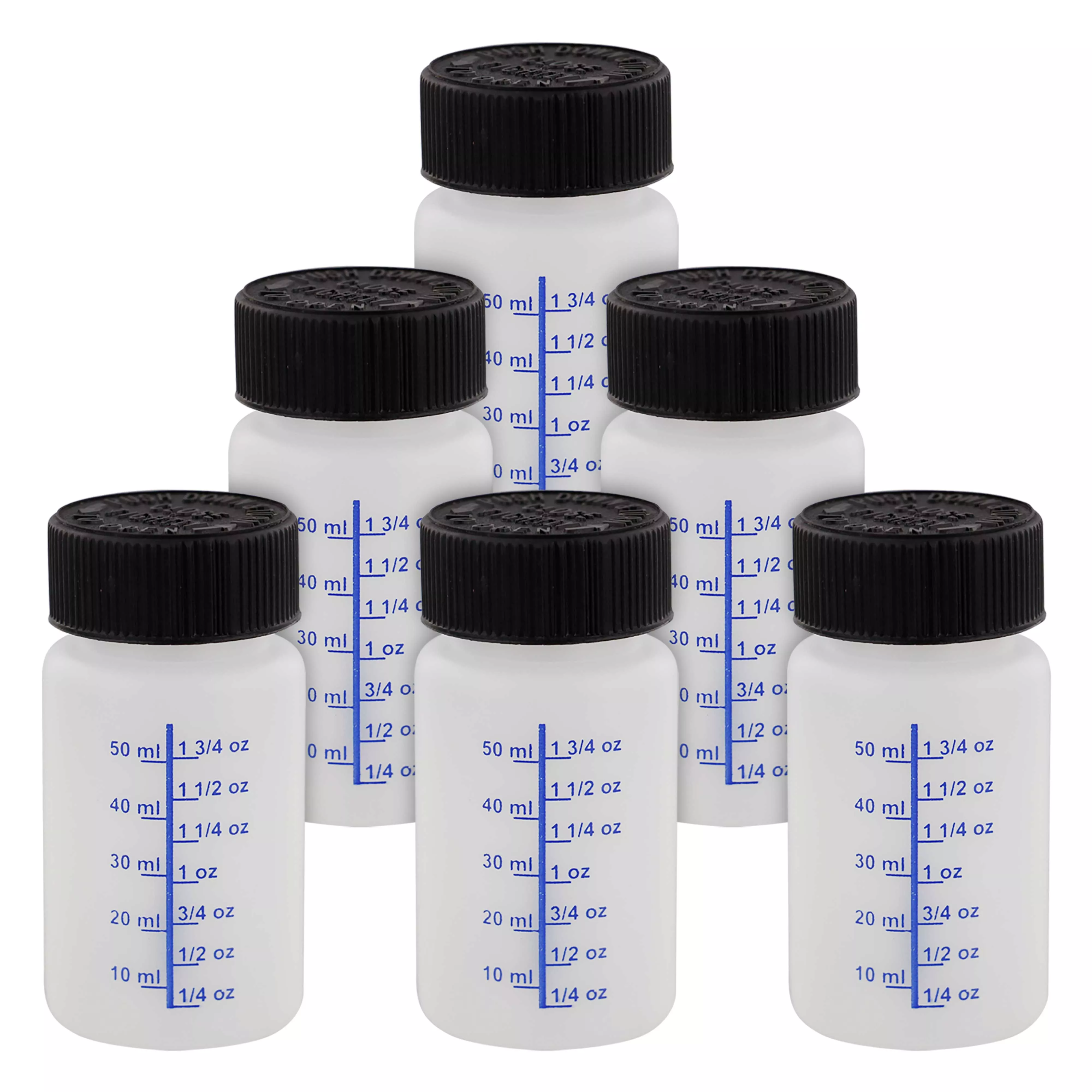 2-Ounce Paint Touch-Up Bottles with Safety Lids (6 Pack), Mixing Ball, and Applicator Brush - 60ml Fluid Capacity for Auto, Car, and Craft Projects