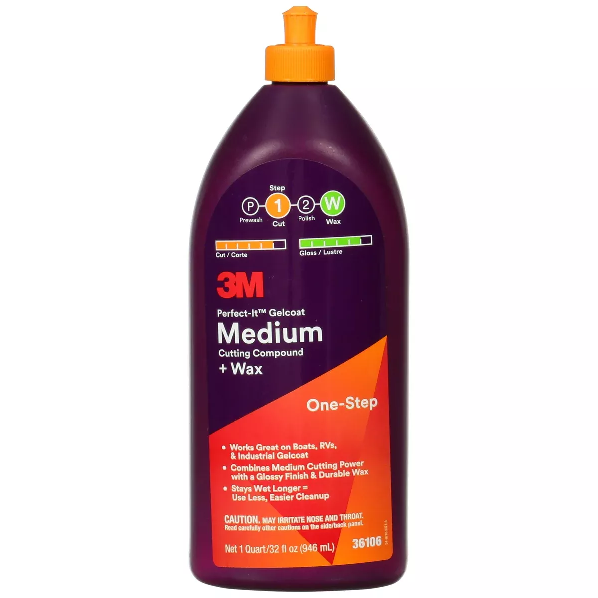 3M Perfect-It Gelcoat Medium Cutting Compound + Wax 36106 - 32 oz