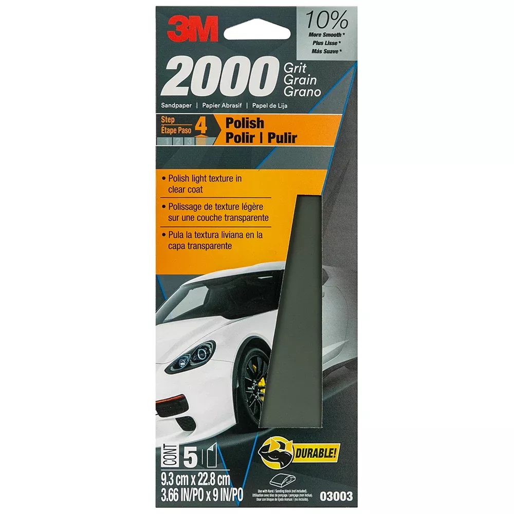 3M Wetordry Sandpaper 03003 - 3.66 inch x 9 in- 2000 Grit (5 Sheets)