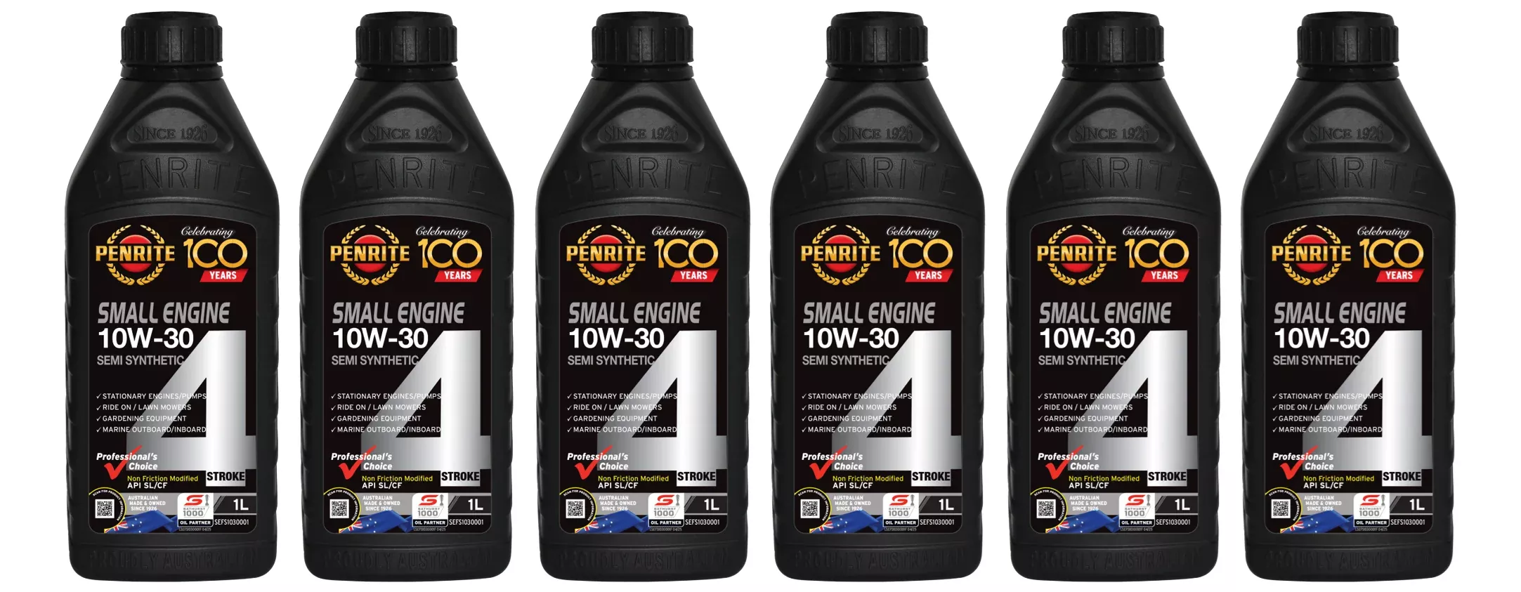 6 X Penrite Small Engine 4 Stroke Oil 10W-30 1L (Semi Syn) - SEFS1030001 (Box)