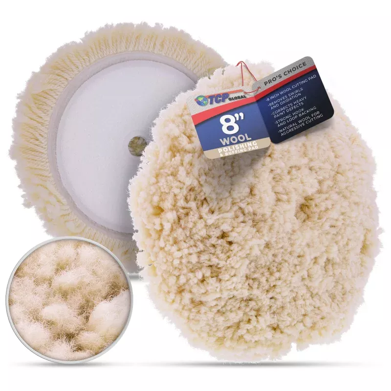 8" 100% Wool Polishing & Buffing Pad with Hook and Loop Backing - Wool Buffing Pad for Automotive, Marine, Truck, RV & Compound Cutting