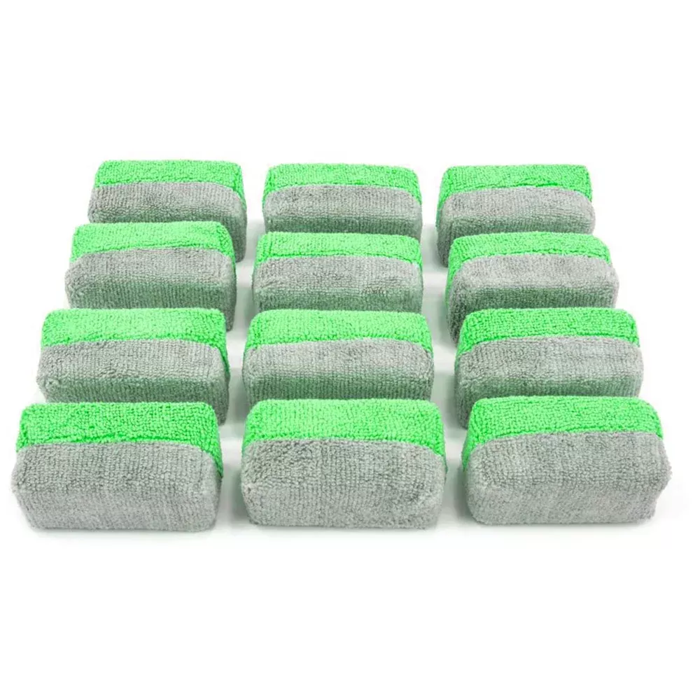 Autofiber Mini [Saver Applicator] Terry Microfiber Coating Applicator Sponge - 3" x 1.5" x 1.5" - Green/Gray (12-Pack)