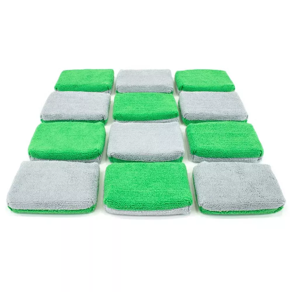 Autofiber Thin [Saver Applicator] Terry Microfiber Coating Applicator Sponge - 5" x 3.5" x .75" - Green/Gray (12-Pack)