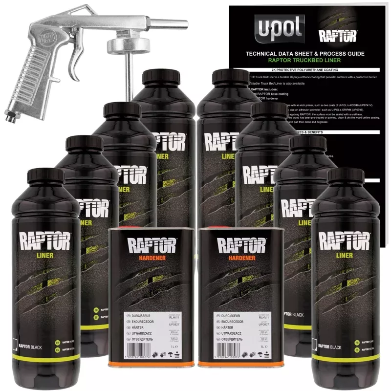 Black - U-POL Urethane Spray-On Truck Bed Liner Kit with included Spray Gun, 8 Quarts