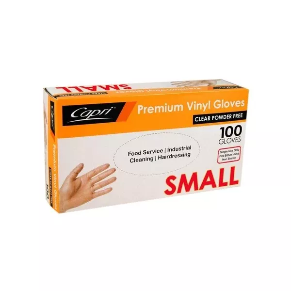 Capri Premium Vinyl Gloves Powder Free Small Clear 100 Pcs- C-GV0004