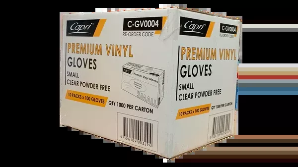 Capri Premium Vinyl Gloves Powder Free Small Clear 1000 Pcs (10 X 100pcs)- C-GV0004
