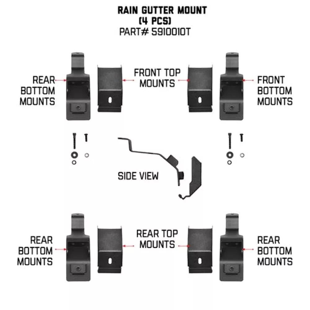 Go Rhino 5910010T SRM Rack, 4 pc Rain Gutter Mount Kit