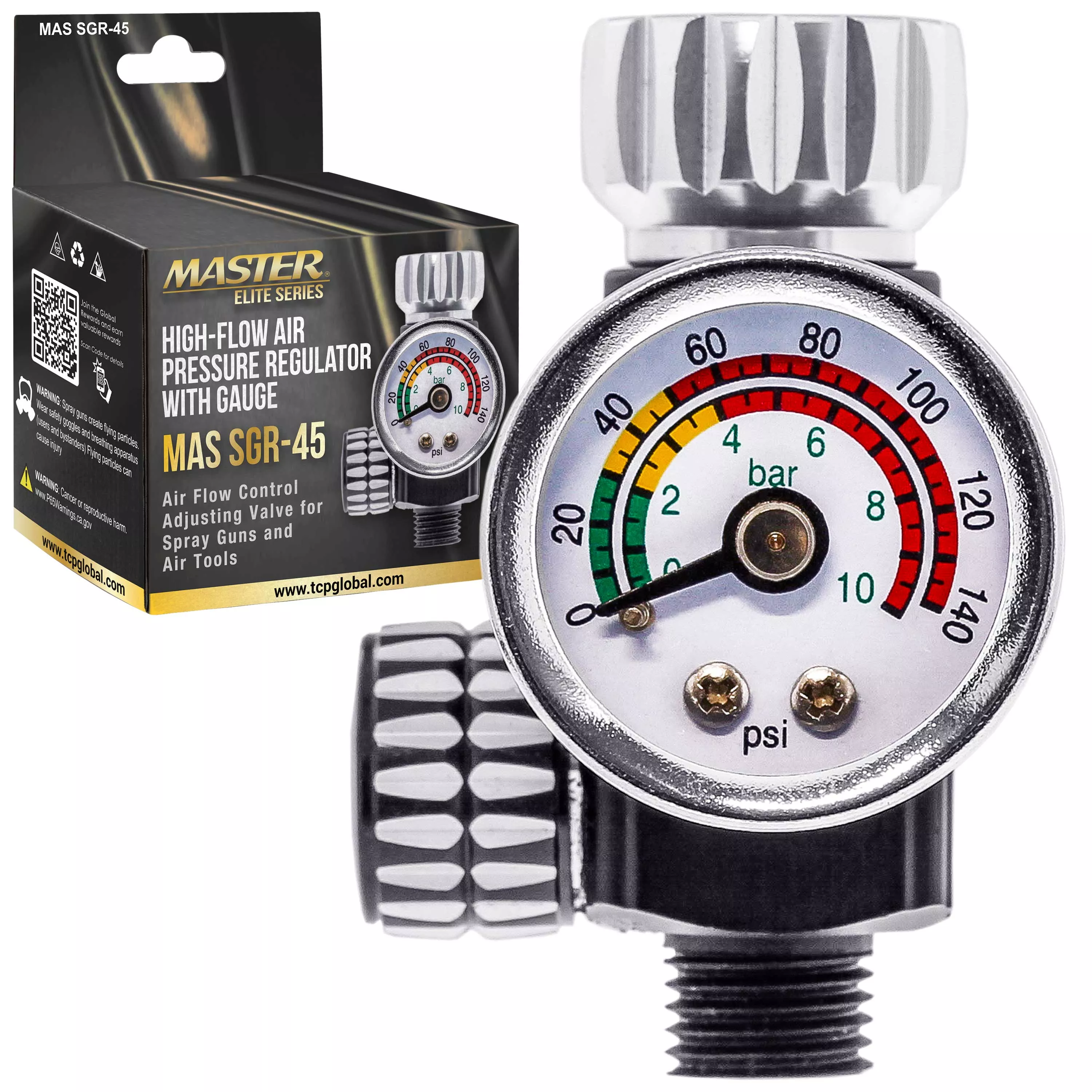 High Flow Spray Gun Air Pressure Regulator with Gauge, 0 to 140 PSI - Air Flow Control Adjusting Valve For Air Tools