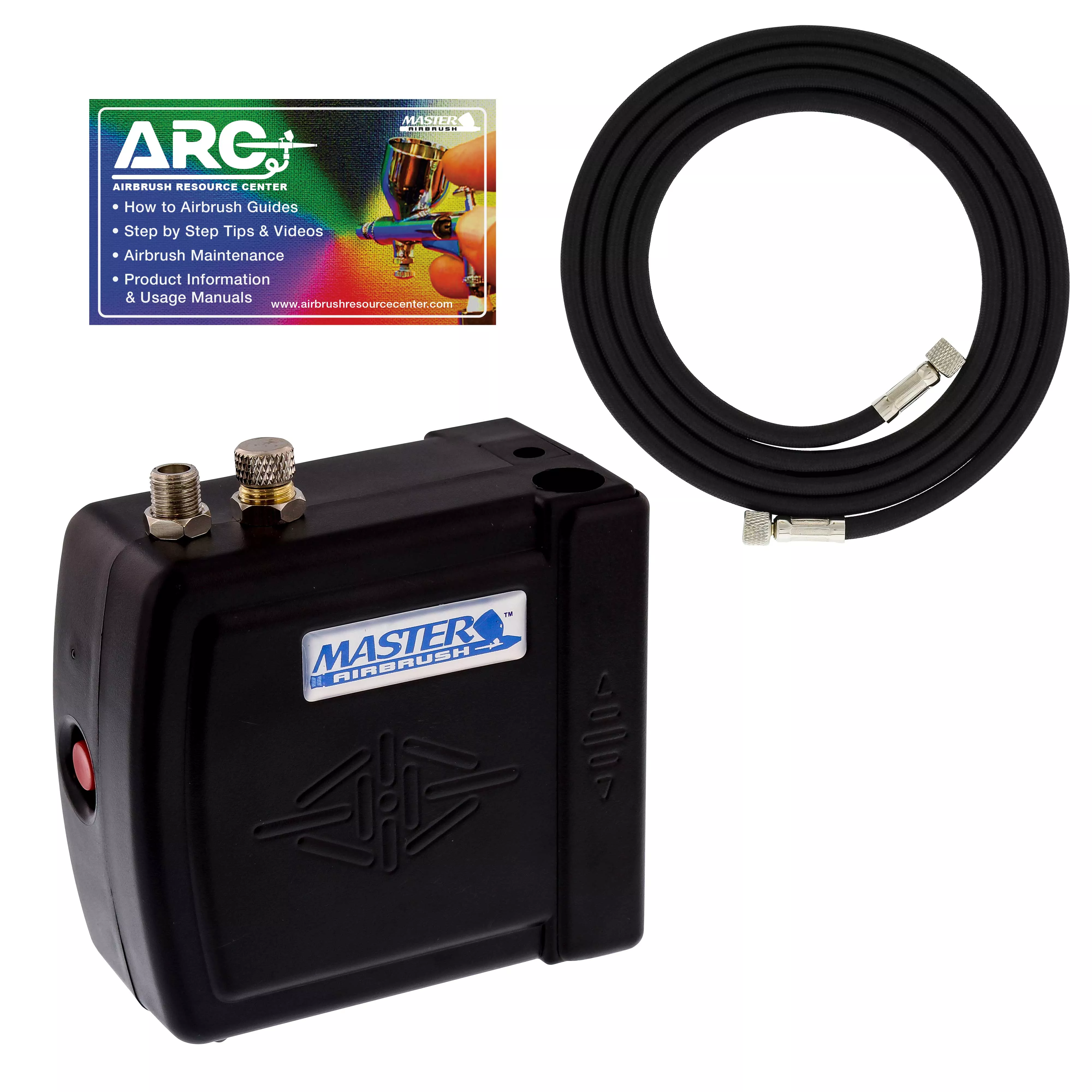 Master Model C16-B - Black Mini Airbrush Air Compressor with 6 Foot Braided Air Hose with 1/8 in. Ends