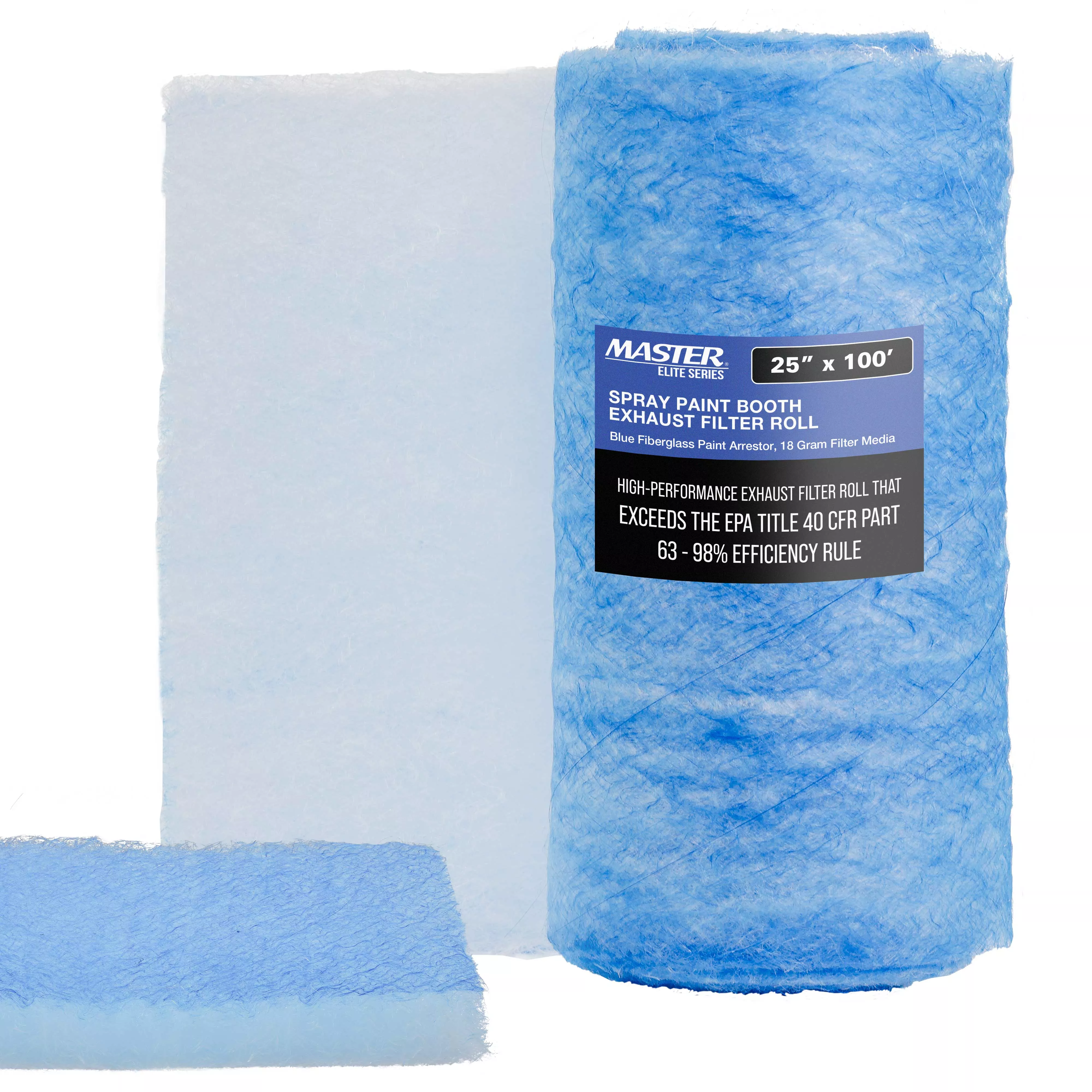 Premium Paint Spray Booth Exhaust Filter Roll, 25" x 100' - 18 Gram Fiberglass Paint Arrestor - Traps Overspray Paint Particles
