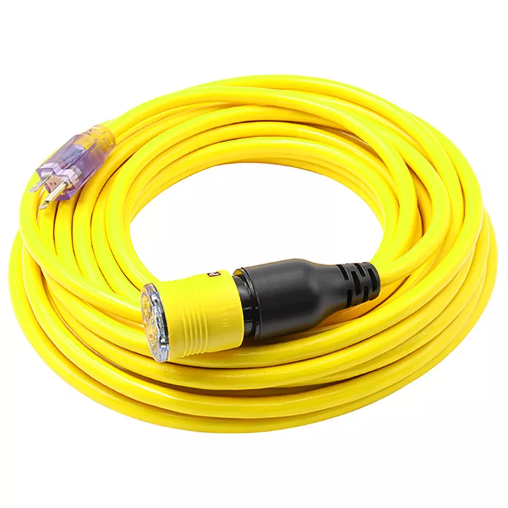 Pro Lock Locking Lighted Extension Cord - 12/3 SJTW - 50 ft - Yellow