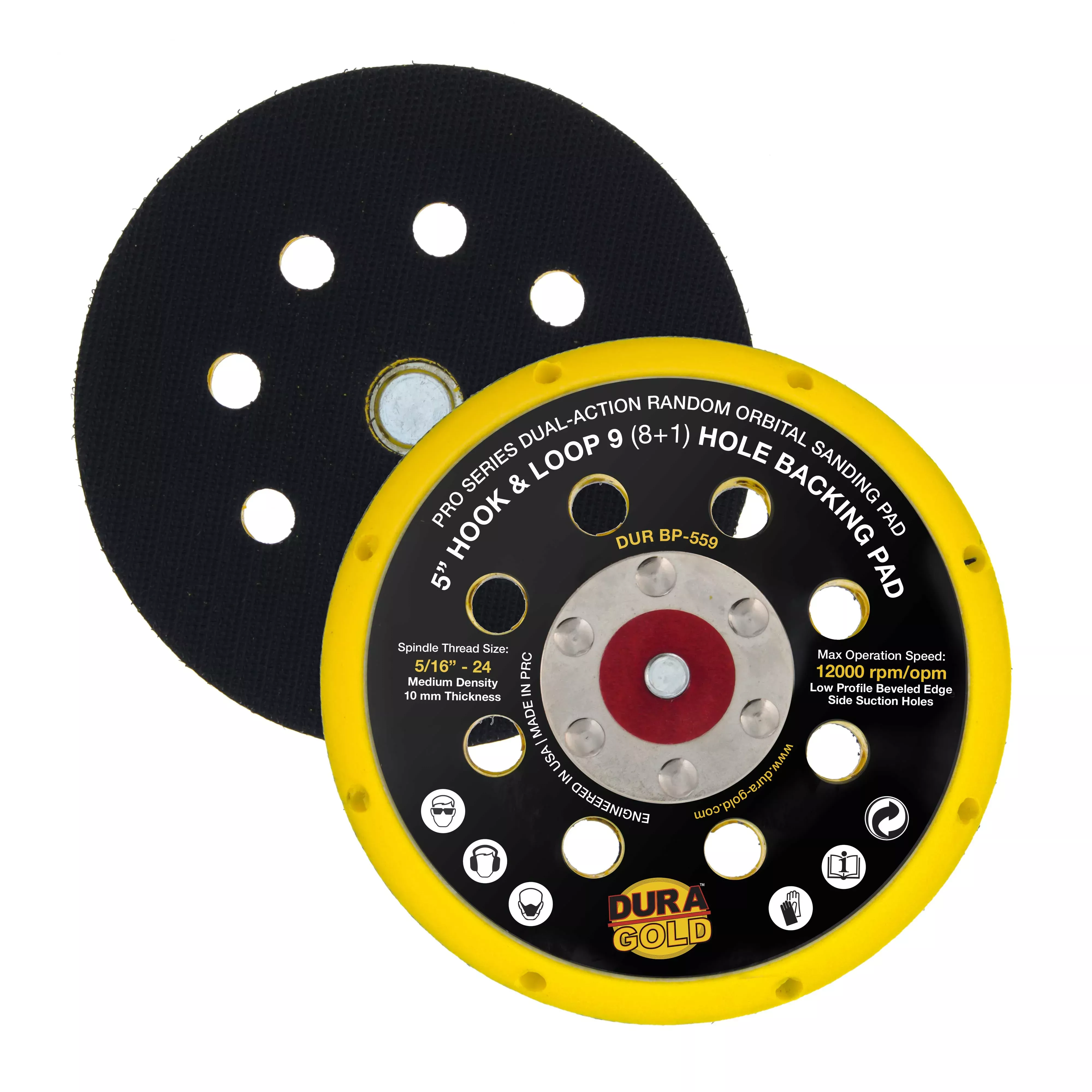 Pro Series 5" Hook & Loop DA Backing Plate Pad, 9 (8 + 1) Hole Pattern Dustless - Dual-Action Random Orbital Sanding Pad, For Sander Auto