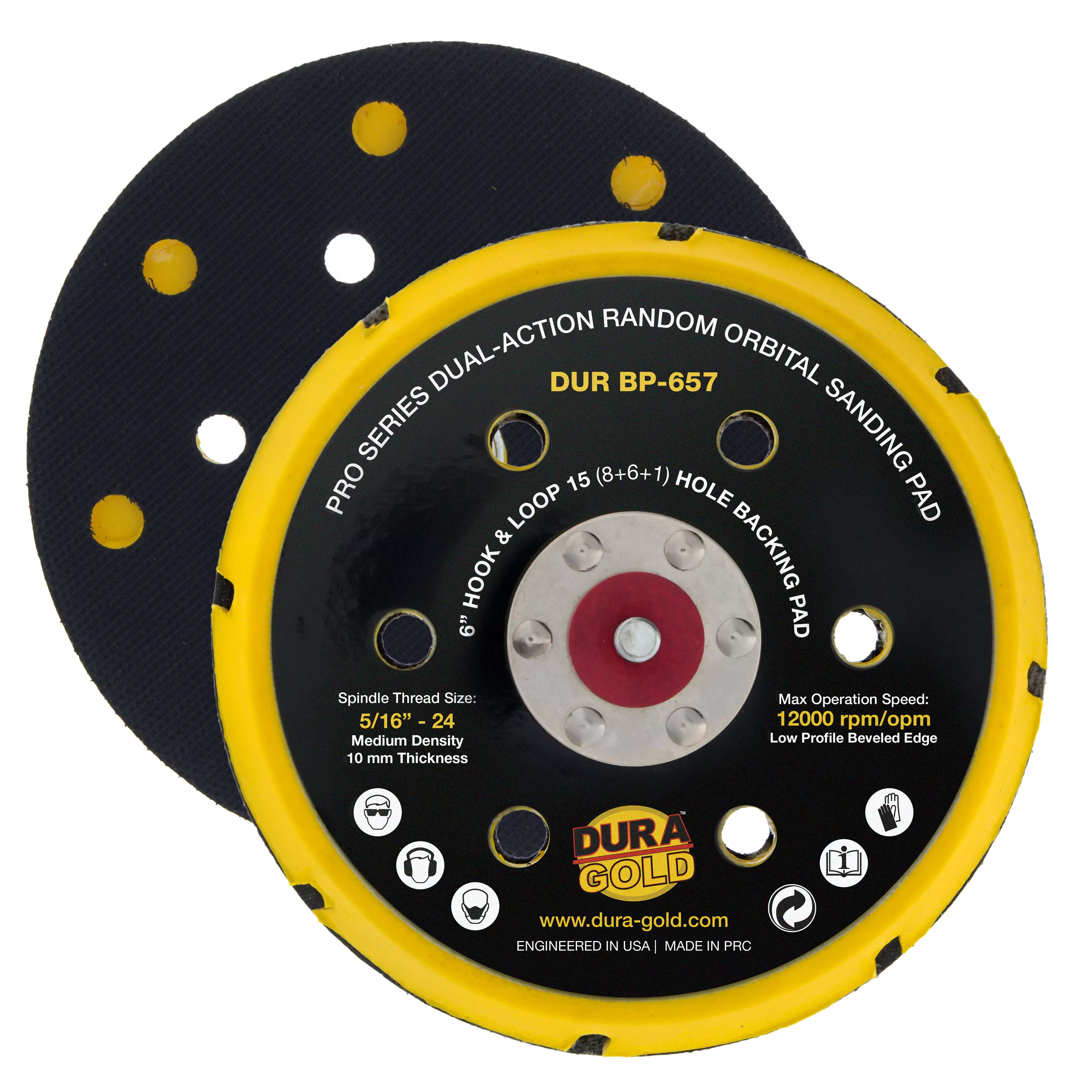 Pro Series 6" Hook & Loop DA Backing Plate Pad, 15 (8 + 6 + 1) Hole Pattern Dustless - Dual-Action Random Orbital Sanding Pad, Sander Auto