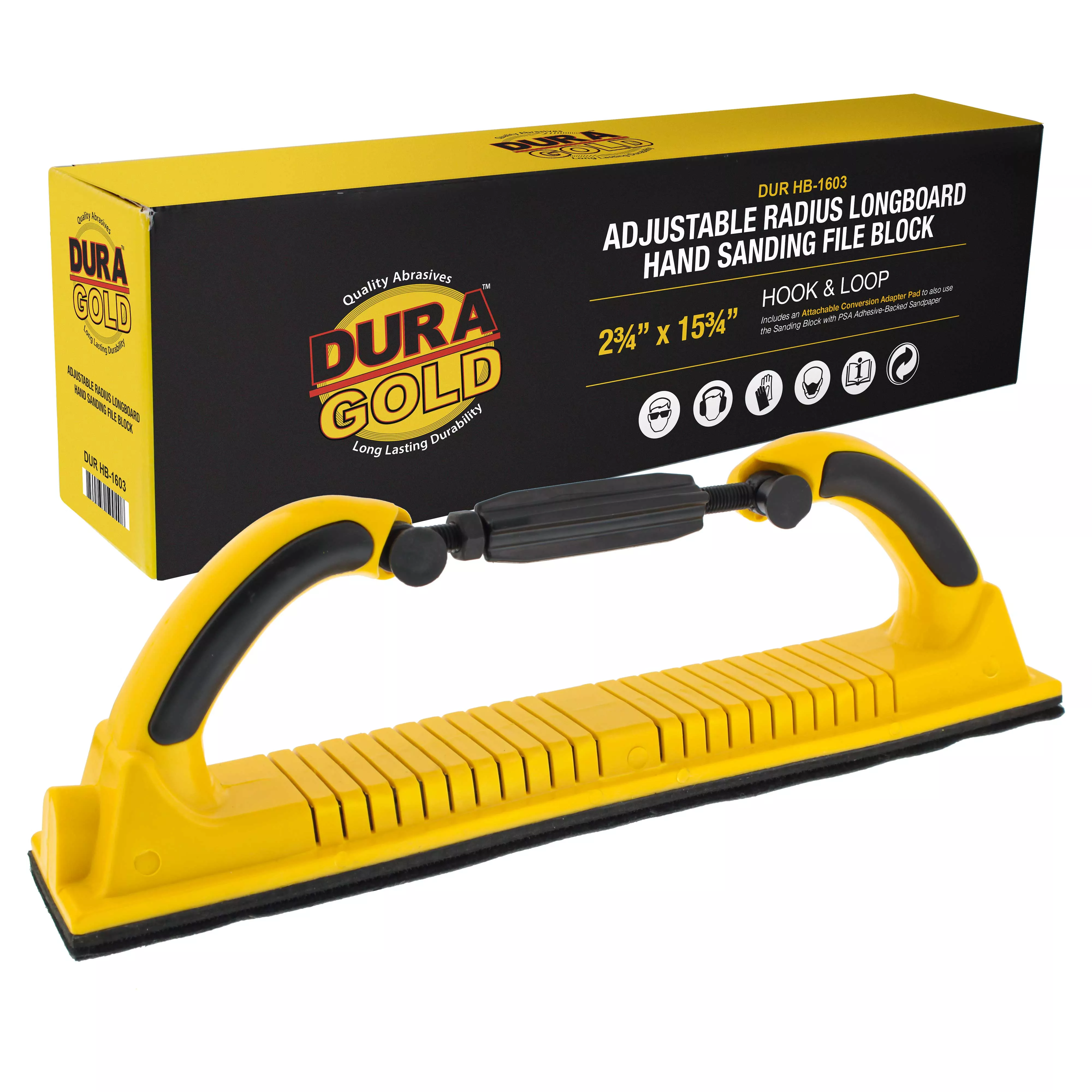 Pro Series Adjustable Flex Longboard Hand Sanding File Block with Both Hook & Loop Backing and PSA Backing Conversion Adapter Pad, Sandpaper