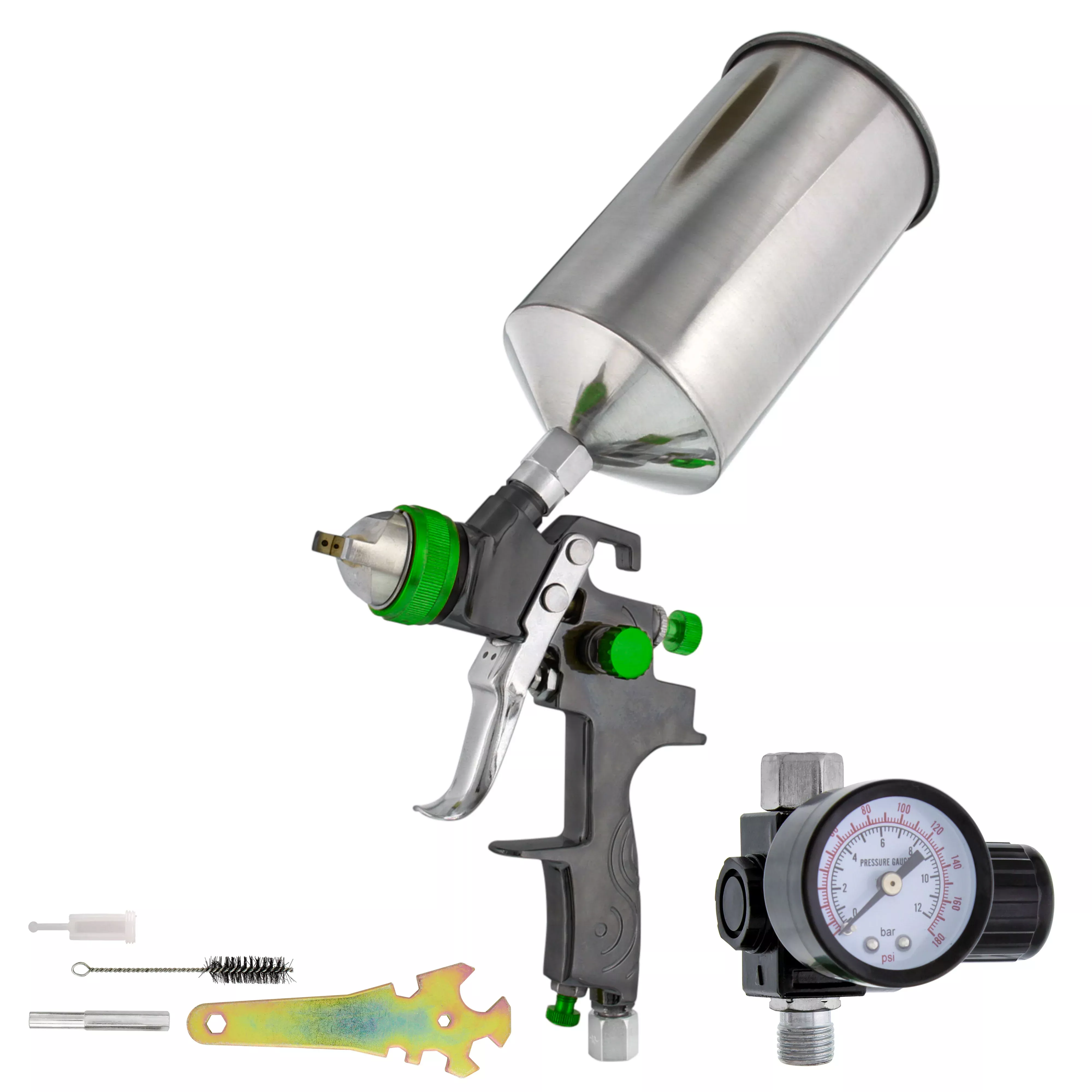 Professional Gravity Feed HVLP Spray Gun with 1.8mm and 2.5mm Fluid Tips, 1 Liter Aluminum Cup and Air Regulator