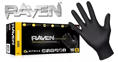 Raven Powder-Free Nitrile Exam Grade Disposable Gloves - 7 Mil