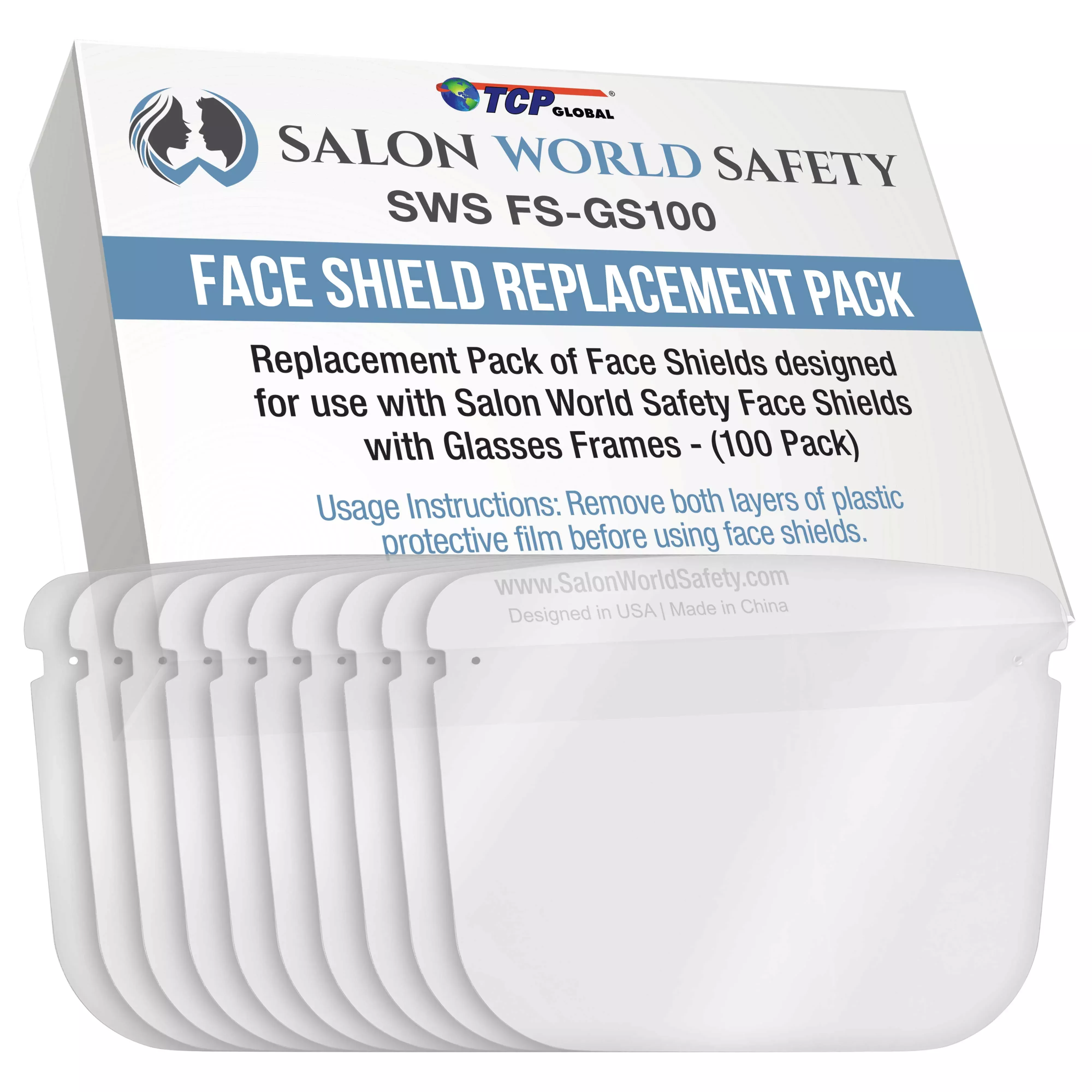Replacement Face Shields Only (10 Packs of 10), Glasses Frames Not Included, Ultra Clear, Protect Eyes Mouth, Anti-Fog PET Plastic
