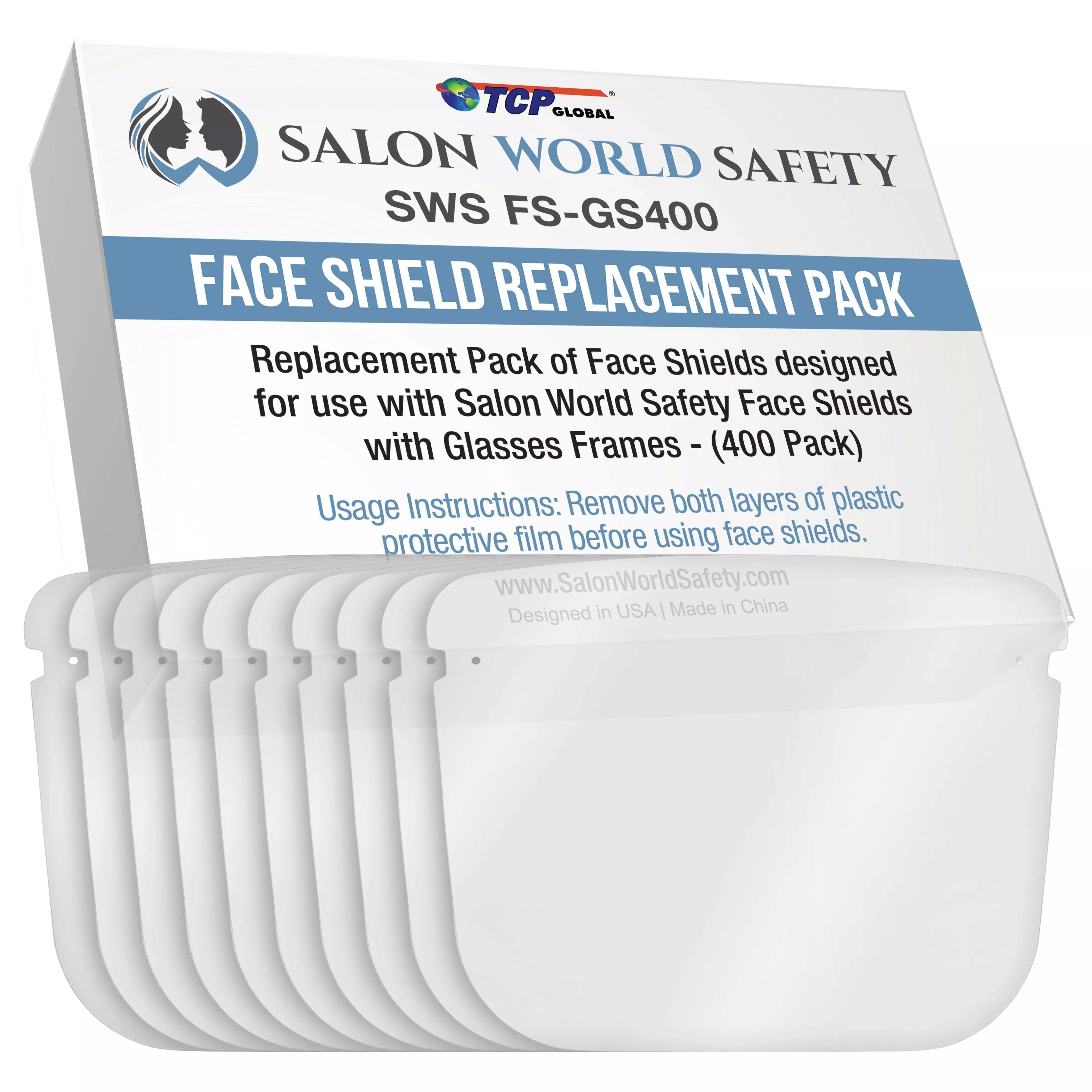 Replacement Face Shields Only (40 Packs of 10), Glasses Frames Not Included, Ultra Clear, Protect Eyes Mouth, Anti-Fog PET Plastic