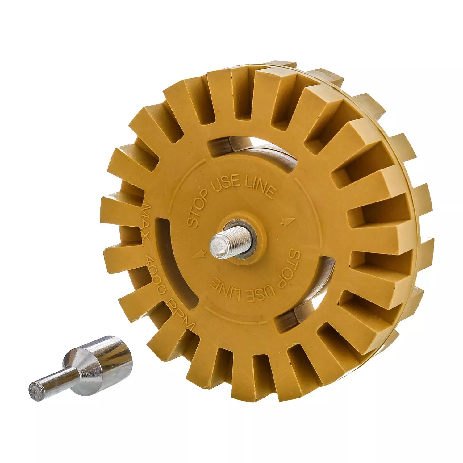 Rubber Eraser Wheel with Drill Adapter - 4â? Knobby Slotted Edge Pad - Decal Remover Wheel - Sticker Remover Tool - Removes Adhesives on Car, Auto