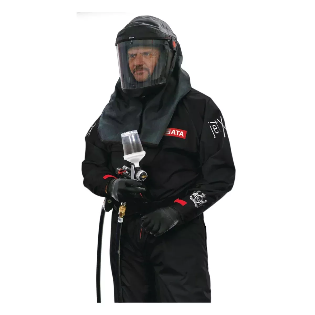 SATA 550054BK Pro Series Paint Suit Black Medium with Carbon‑Fiber Thread and Utility Pockets
