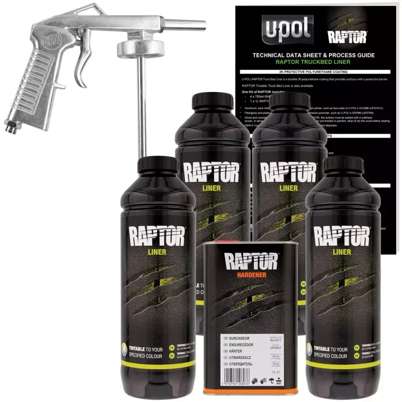 Tintable - U-POL Urethane Spray-On Truck Bed Liner Kit with included Spray Gun, 4 Quarts
