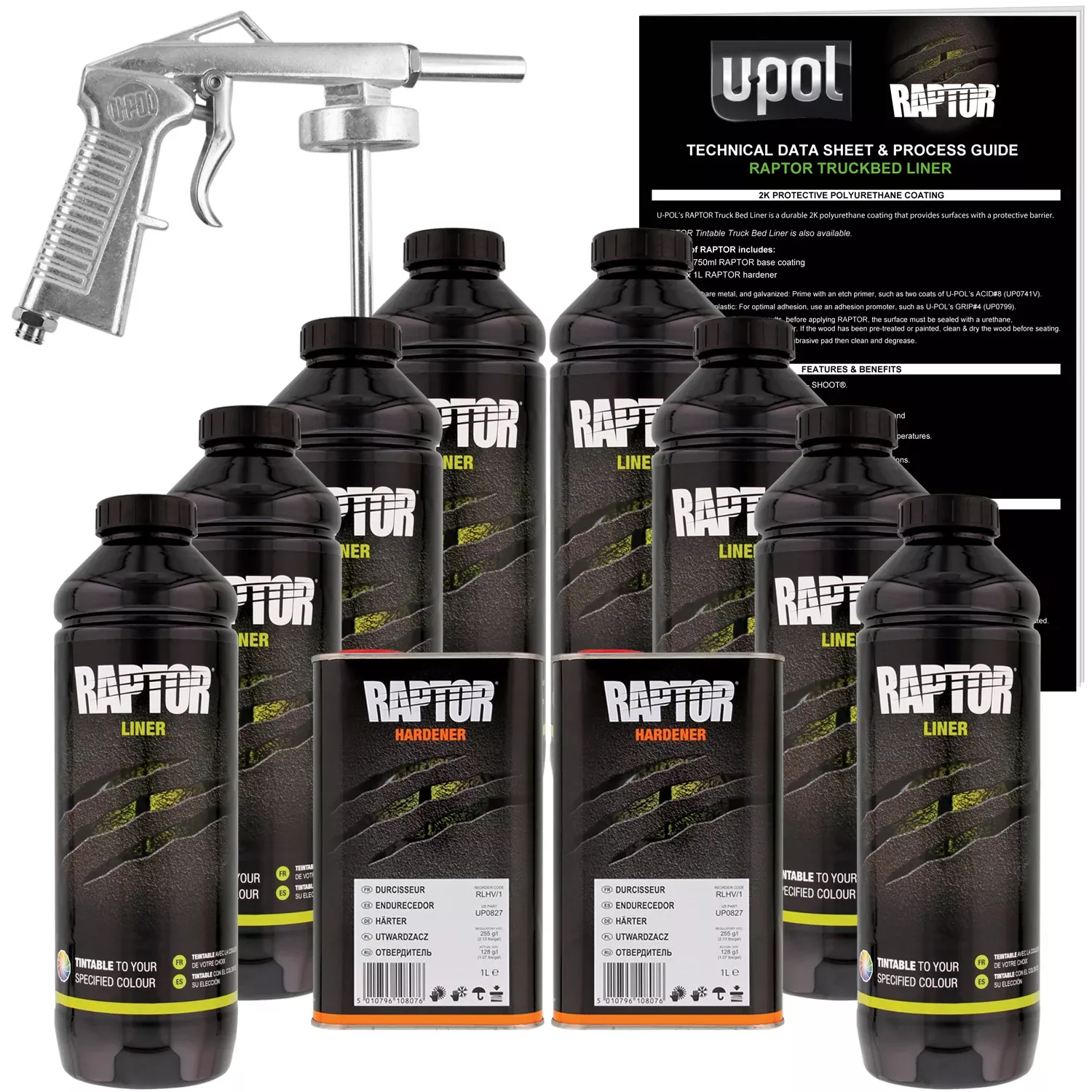 Tintable - U-POL Urethane Spray-On Truck Bed Liner Kit with included Spray Gun, 8 Quarts