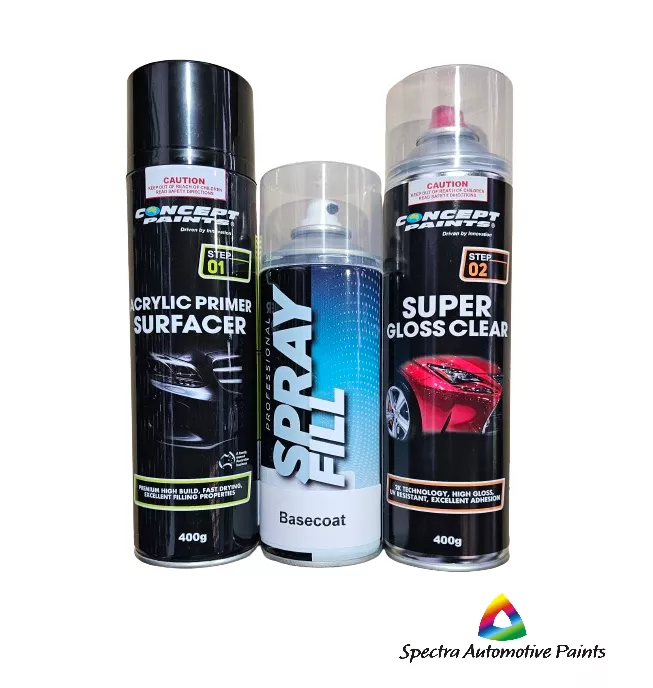Touch Up Paint Kit. Primer + Basecoat + Concept Super Gloss Clear. (3 x Aerosols)