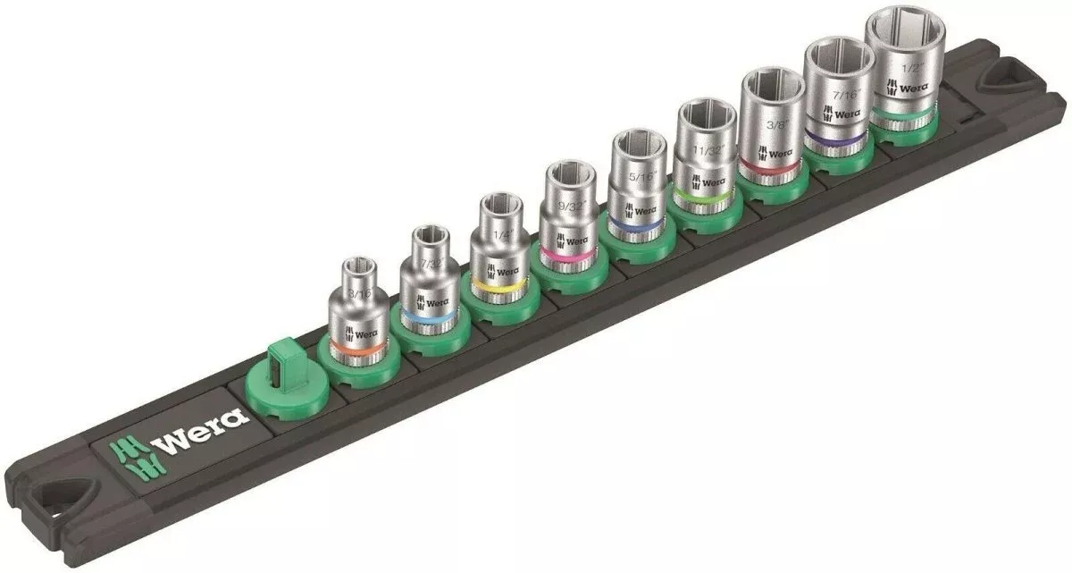 Wera A 1 Zyklop Magnetic Socket Rail Set 1/4" Drive 9 Pieces SAE 05005420001
