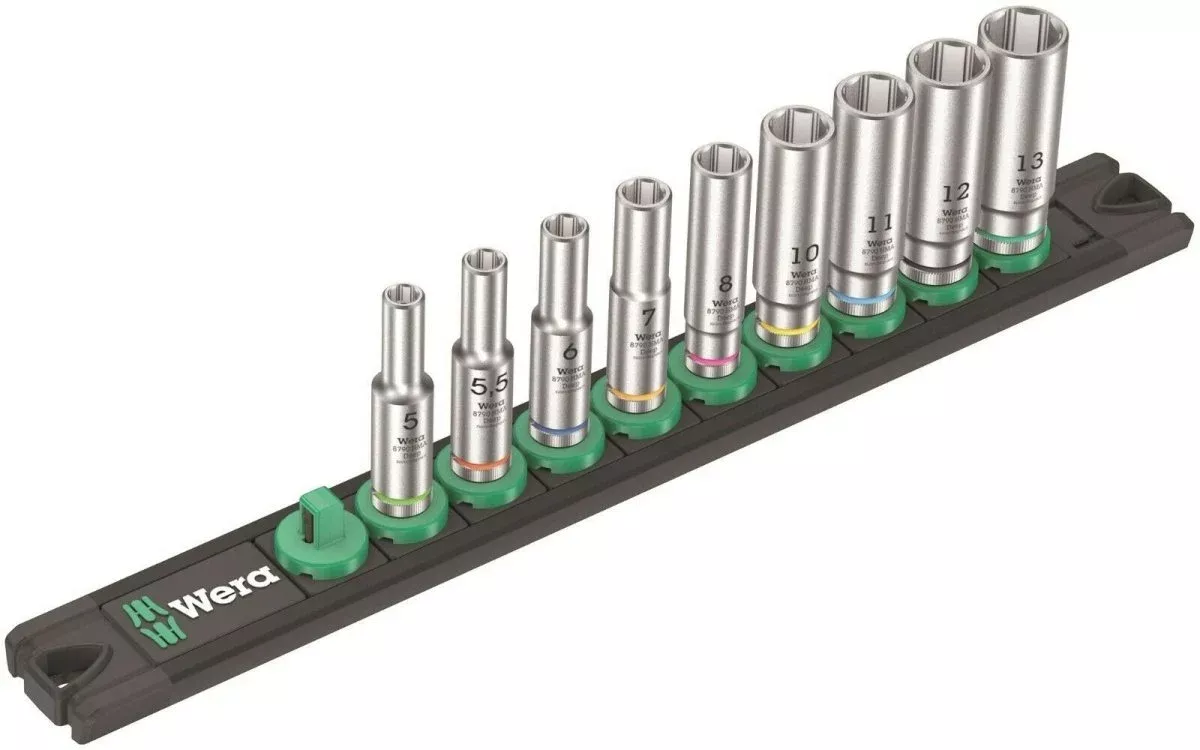 Wera Zyklop Magnetic Socket Rail A Deep 1 Set 1/4" Drive 9 Pieces 05005410001