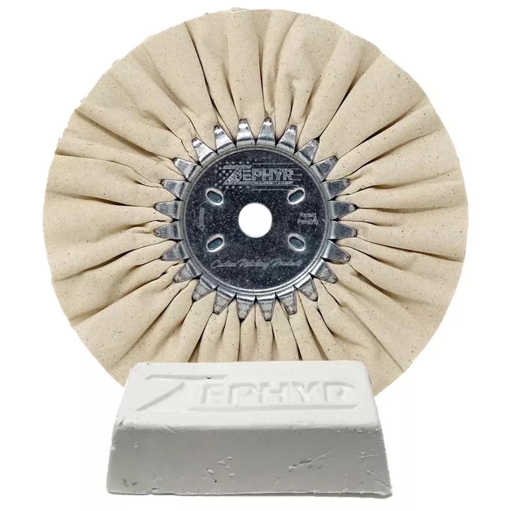Zephyr 8" Metal Polishing Airway Buffing Wheel & Compound Kit - White - Finishing