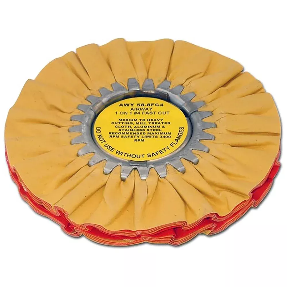 Zephyr 8" Metal Polishing Airway Buffing Wheel - Fast Cut #4 - Yellow/Orange